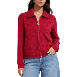 St. John Santana Knit Red Logo Zip Up Jacket Size Small